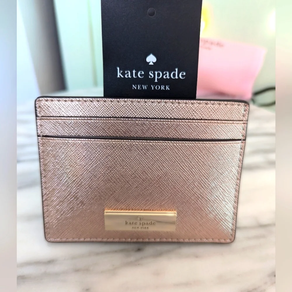 NWT Kate Spade Limited Edition Kenzie Saffia Cardholder Metallic Rose Gold